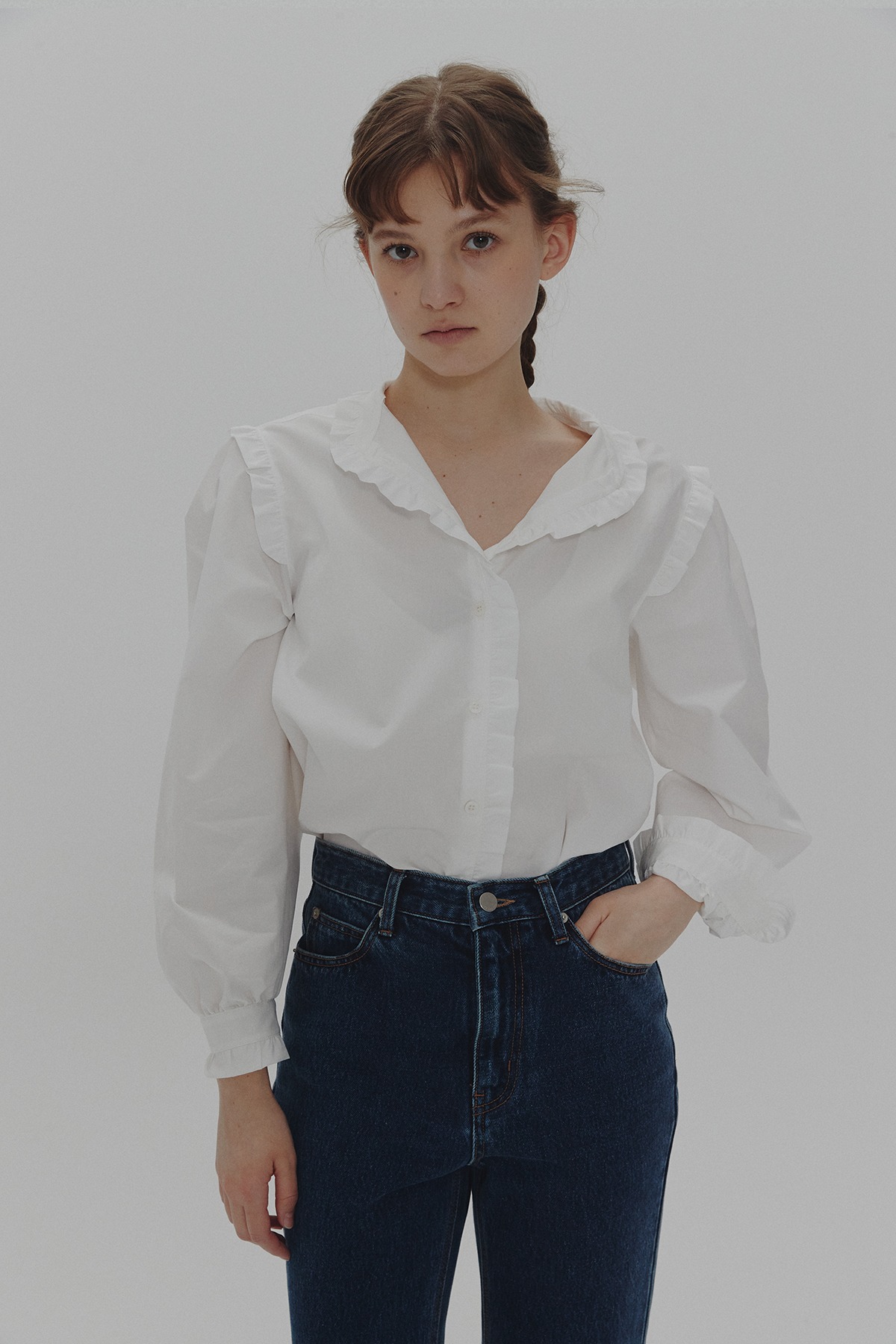Frill collar romantic blouse(ivory)(2nd)