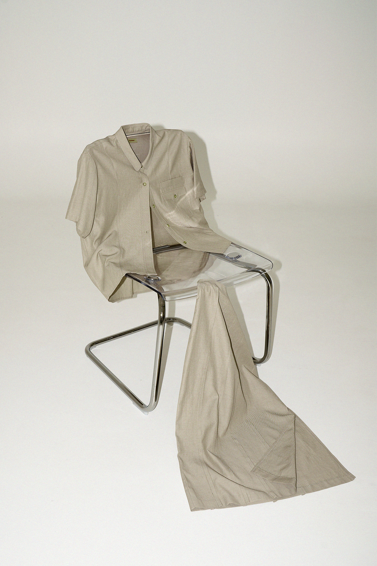 Linen pocket shirts +Linen pintuck skirt (khaki beige)