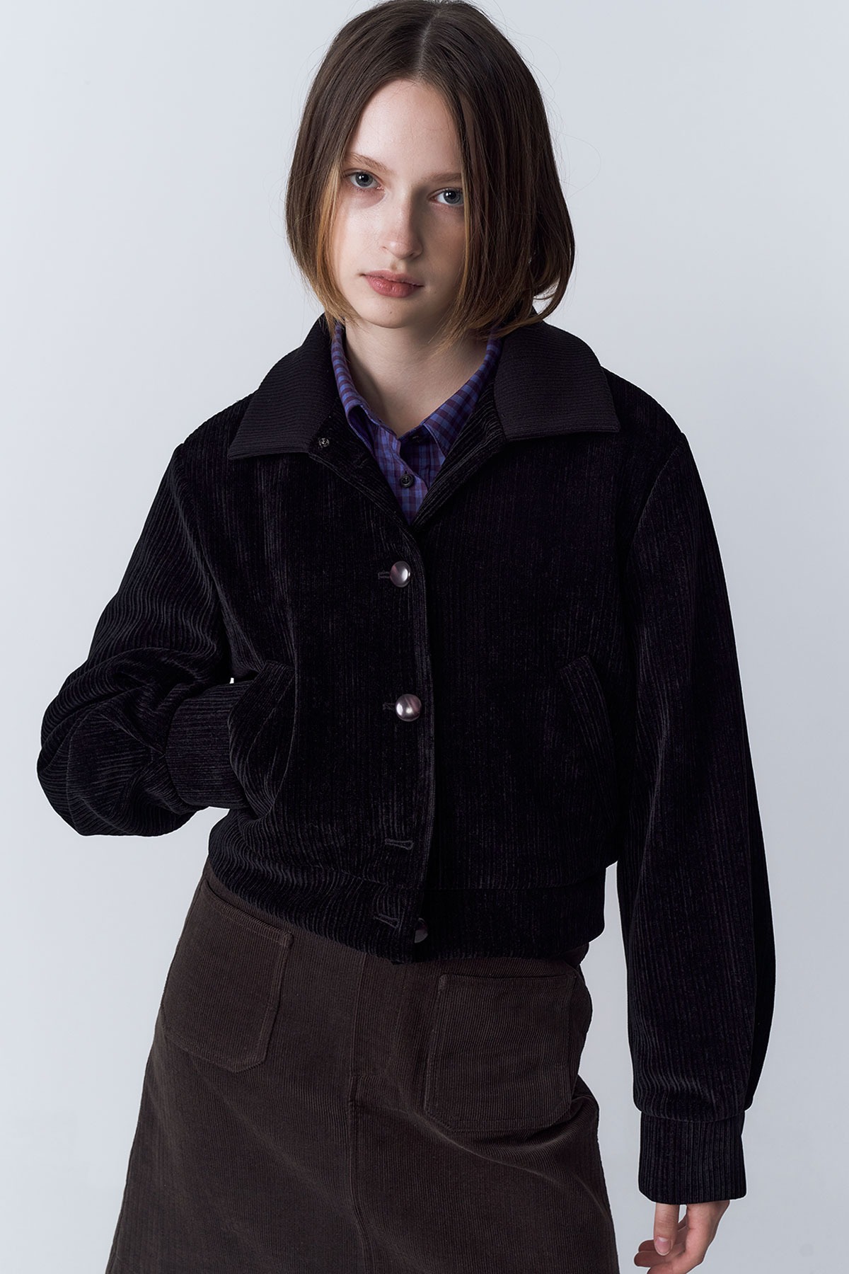 Knit collar velvet volume jumper(black)