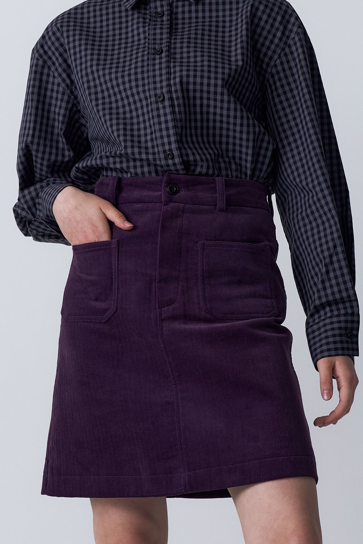 corduroy two pocket midi skirt(purple)