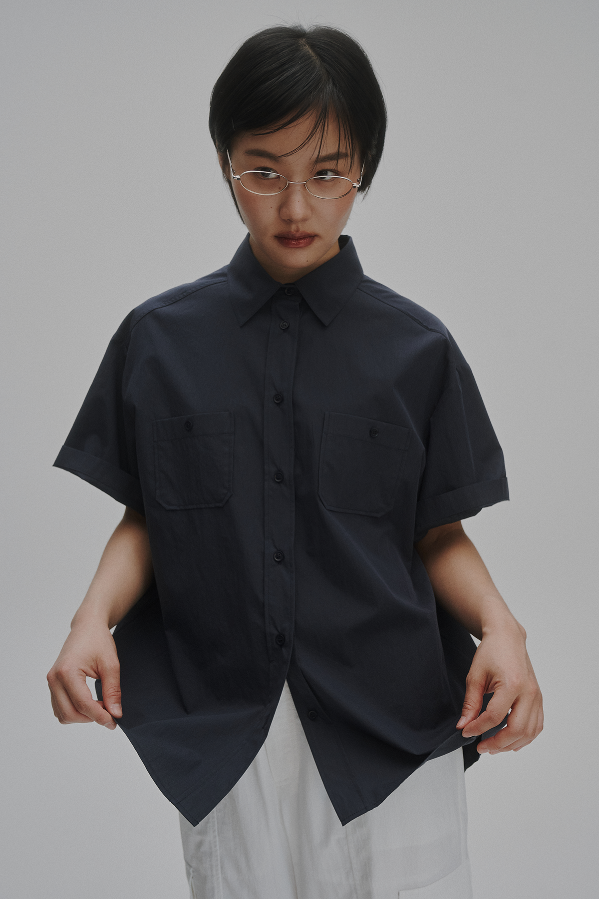 Two pocket overfit shirts(navy)(2nd)