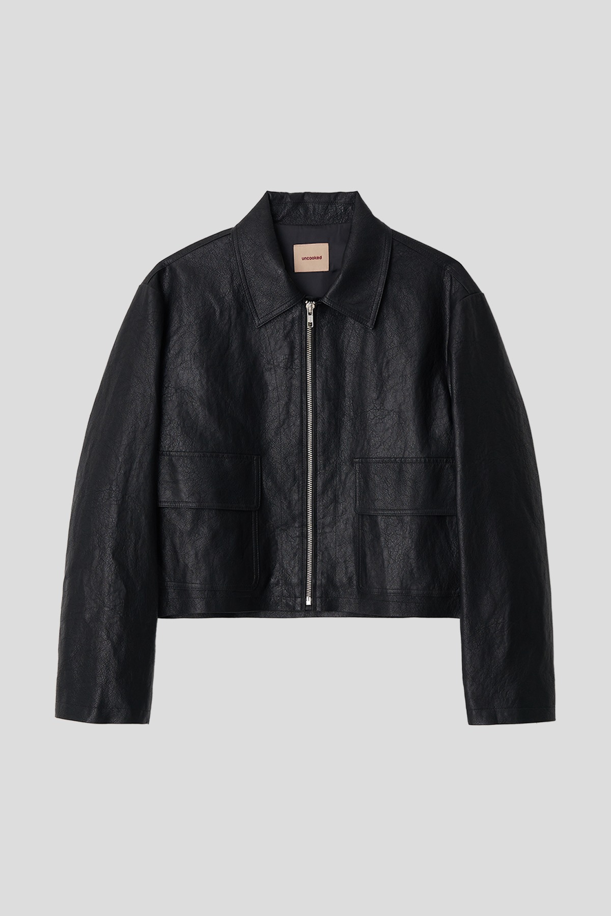 Two pocket faux leather short jacket (black)
