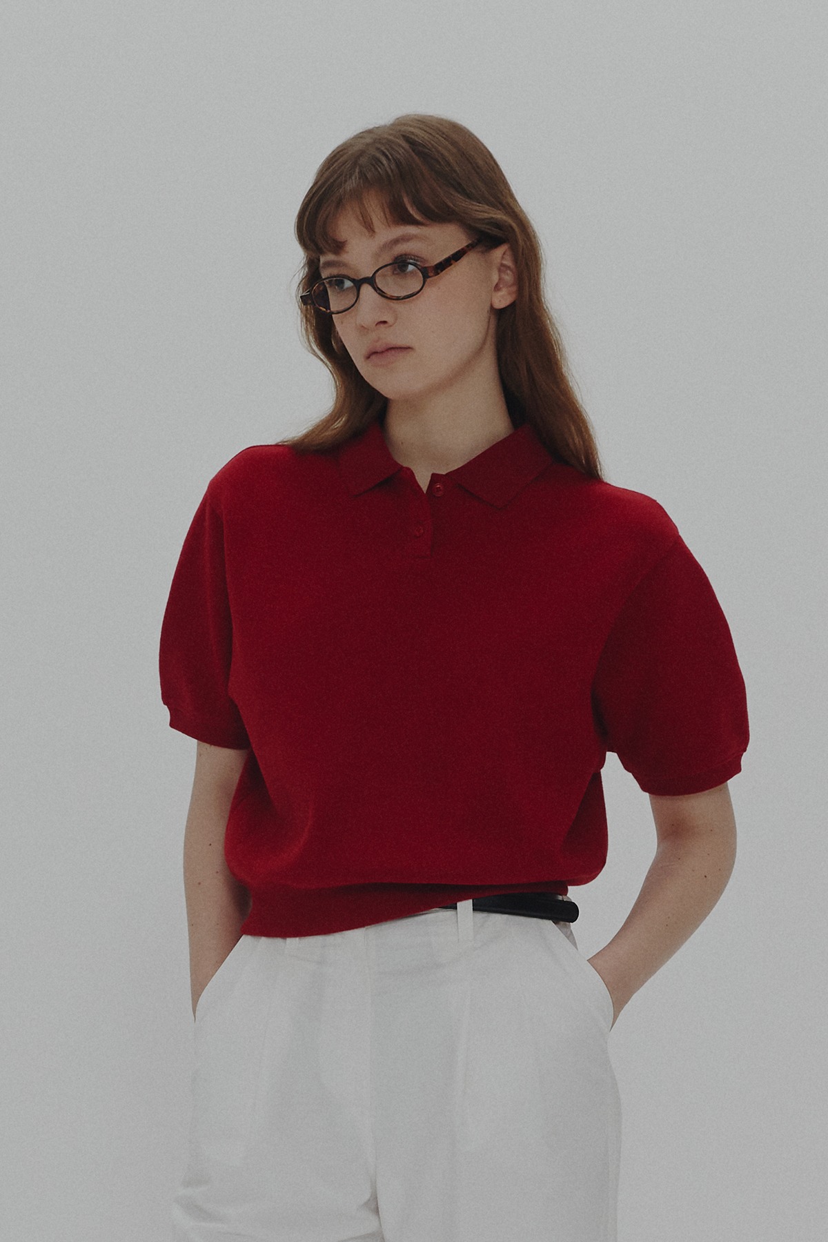 Vintage color collared shirt(red)