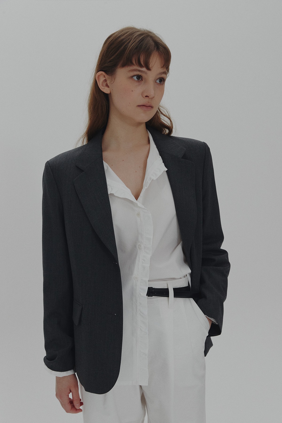2 button wool semi overfit tailored  jacket(grey)